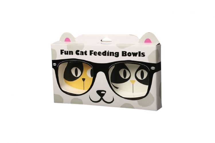 FUN FEEDING BOWLS WHITE &amp; YELLOW CAT
