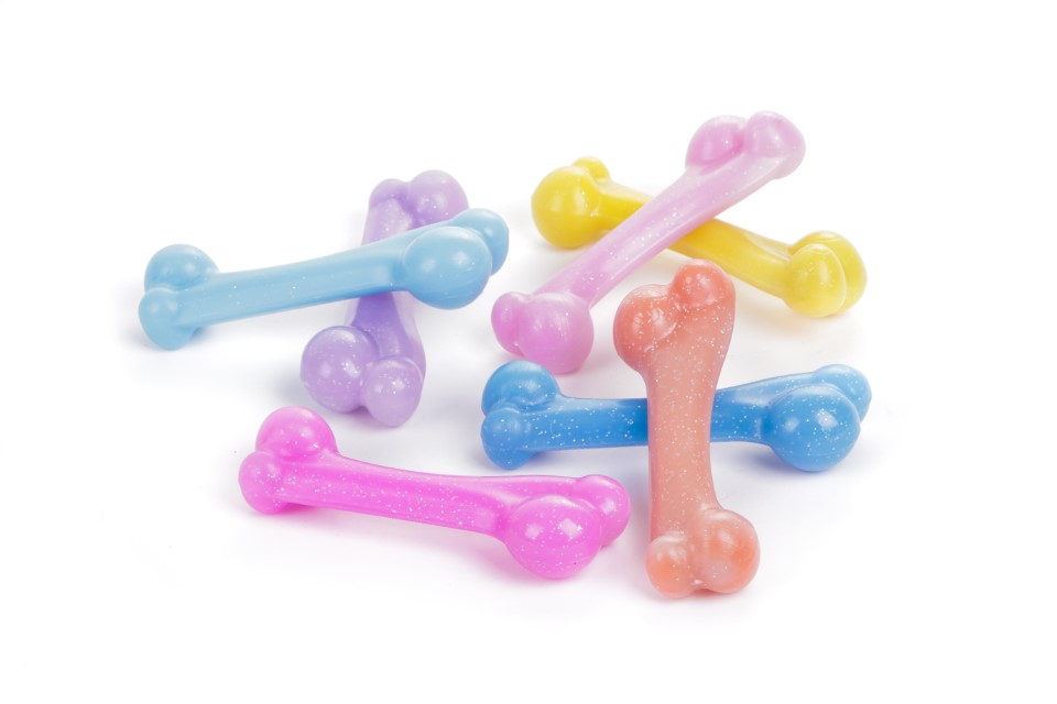 HUESO DE PLASTICO VAINILLA CON BRILLANTINA MEDIANO-