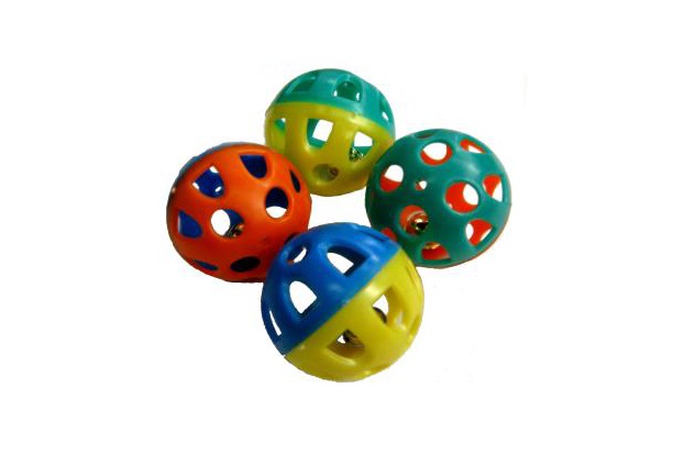 PELOTA PLASTICA CON CASCABELX 4 UNID- IMPORTADO