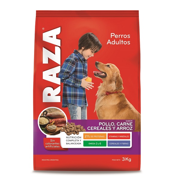 PERROS ADULTOS POLLO CARNE CEREALES ARROZ 6 UNID. X 3 KG. - RAZA