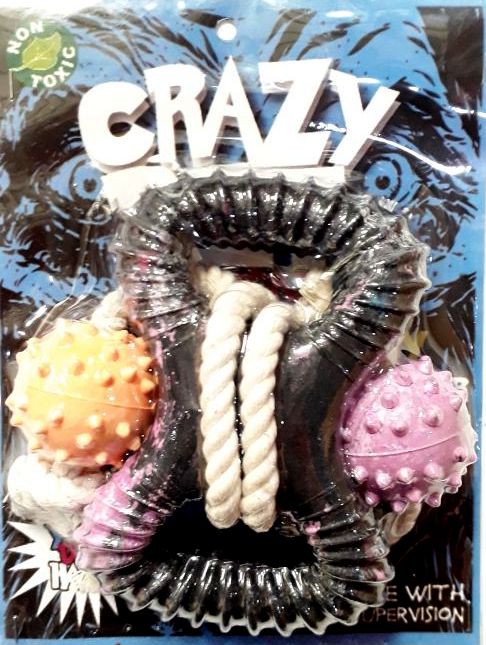 MORDILLO 8 DE GOMA CON SOGA Y 2 PELOTAS - CRAZY PET